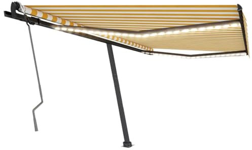 ShGaxin Markise Manuell Einziehbar mit 450x300 cm Gelb und Weiß, Sichtschutz Balkon, Balkon Markise, Seitenmarkise, Klemmmarkise, Sonnenvorhang, Balkonmarkisen - 3069763