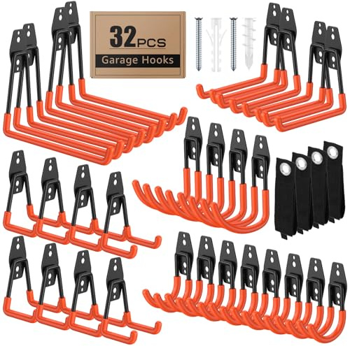 ITCPRIM 32 Pack Garage Hooks with Anti-Slip Coating Heavy Duty Wall Mount Hooks for Garage Storage and Hanging Hoses Bike Garden Tools Ropes etc