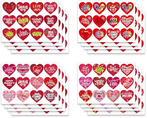 192 Stück Muttertag Aufkleber, 3,7cm Herzförmig Geschenkanhänger zum Muttertag Selbstklebende Etiketten zum Muttertag zum Versiegeln von Umschlägen Muttertag Partyartikel Mutters Geburtstag Dekoration