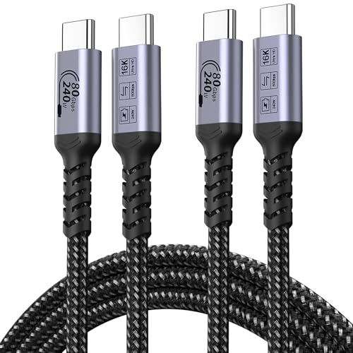 80Gbps USB C Cable 6.6FT 2 packs Compatible for Thunderbolt 5, SUMPK 240W USB 4 Cable Fast Charging with 16K, Dual 8K/6K Video Monitor Compatible for Thunderbolt 4/3, iPhone 16/15, SSD, MacBook M4 Pro