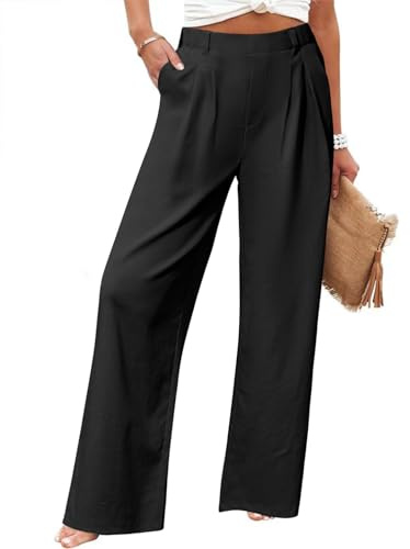 Friptspyg Pantalones Palazzo Pantalones Casual Señoras Verano Cintura Alta Palazzo Elástico Pantalones Casual con Bolsillos,Negro L
