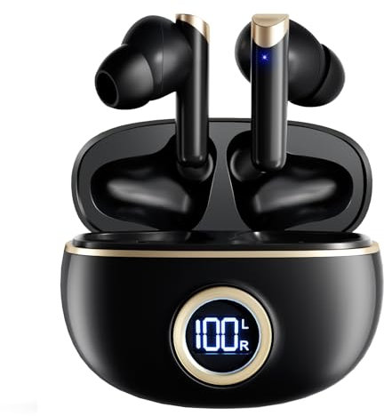 Cuffie Bluetooth 5.4, Auricolari Bluetooth HiFi Stereo con 4 ENC Mic Stereo, 40 Ore In Ear Cuffiette Wireless Cancellazione Rumore, con LED Display, IP7 Impermeabile, USB-C , Cuffie Senza Fili per And