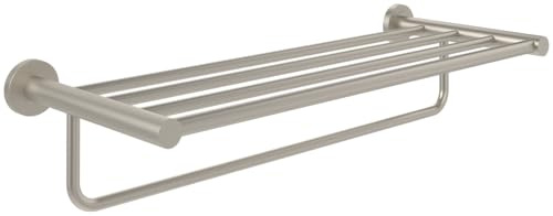 Villeroy & Boch Handtuchhalter Elements - Tender, Handtuchhalter mit Ablage zur Wandmontage, Handtuchhalter mit Handtuchstange, Länge 595 mm, rund, matt vernickelt gebürstet