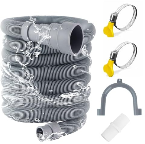 Manguera de Desagüe, 2M Alargador Tubo de Desague Lavadora, Tubo DesagüE Para Lavavajillas, incluye conector de manguera y abrazaderas para lavadora, Para Lavadora y Lavavajillas