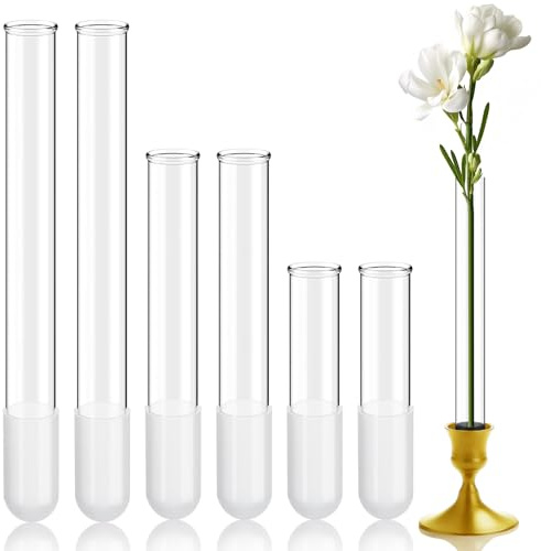 Ninehaoou 6 Pack 3.9 5.9 7.9 Bud Vase Taper Candle Holder's Flower Vase for Candlestick Sizes from 22mm to 27mm Adjustable Designed Specially for Taper Candle Holder for Tablescapes, Wedding Decor
