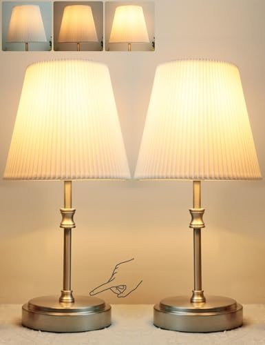 HSLighting Nachttischlampe Touch Dimmbar, Tischlampe Touch Dimmbare Glühbirne 3 Helligkeitsstufen Einstellbar Schreibtischlampe Tischleuchte für Nachttisch Schlafzimmer Lesen Wohnzimme, 2stuck