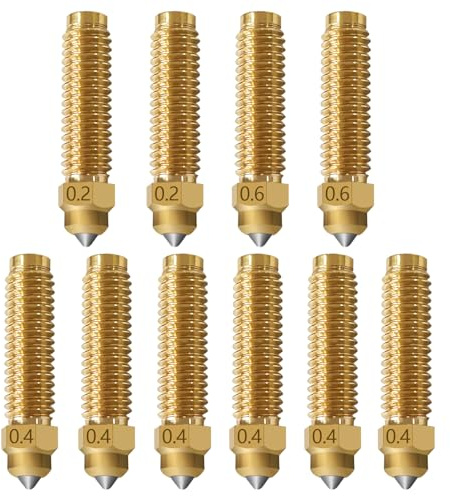 RugooSpink 10PK CC/CC2 Düse 0,2MM 0,4MM 0,6MM Messinggehärtete Stahldüsen | Überlegene Wärmeleitfähigkeit Verschleißbeständigkeit Hochgeschwindigkeits-Hotend-Düsen für Elegoo Centauri/Centauri Carbon 2