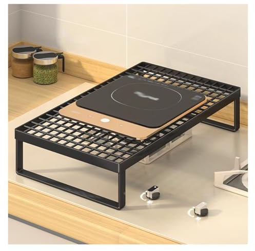 tapa encimera gas Estante de almacenamiento metálico multiusos, soporte de cocina de gas calado, marco de soporte de acero al carbono para cocina de inducción(Black,34x27x7.5cm/13.4x10.6x3in)