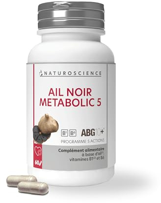 Naturoscience - Ail Noir METABOLIC 5 - Complément Alimentaire 5 Actions - Santé Cardiaque, Cholestérol, Antioxydant, Surpoids, Tension Artérielle - Fabrication Française - 60 Gélules
