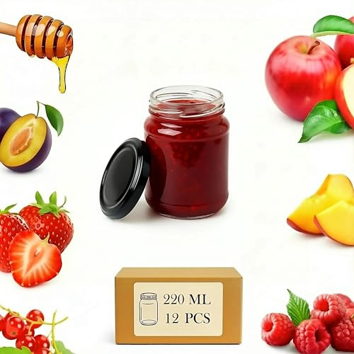 URMONA 12 Stück Marmeladengläser Klein mit Deckel 220 ml, Einmachgläser mit Schraubdeckel, mealprep gläser, Kleine Schraubgläser mit für Marmelade, Joghurt, Honig