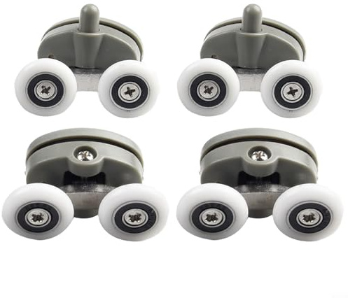 Set of 4 Twin Butterfly Shower Door Rollers with Top and Bottom Runners, Adjustable Wheels 19mm 23mm 25mm 27mm Diameter, Fits 4-6mm Glass Panels with 3-7mm Hole for Smooth Sliding(23mm)