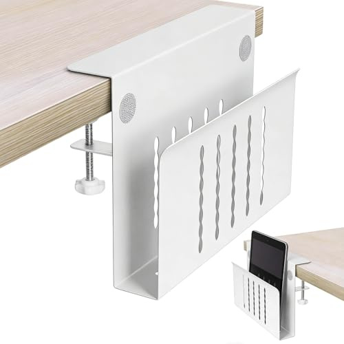 Skrivbord sidoförvaring: Skrivbordsförvaring av aluminiumlegering, robust och hållbar laptophållare, ingen borr, lådförvaring för kontor och hemmakontor skrivbord (vit)