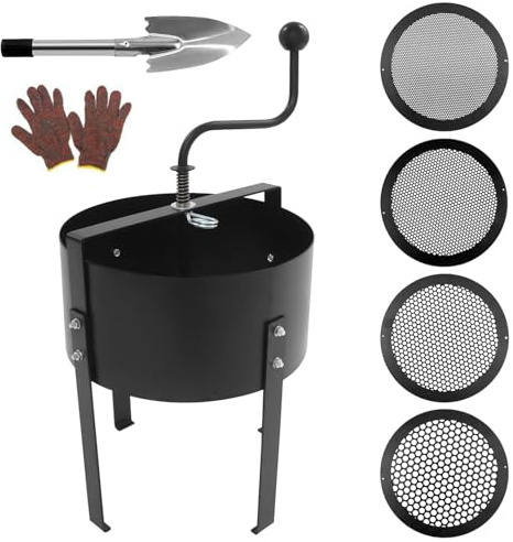 Ayolofei Gartensieb Handkurbelsieb aus Metall Ø30cm mit 4 Sieben 3/6/9/12mm, Austauschbare Siebe für Gartenarbeit für Erde, Kompost, Unkraut, Sands
