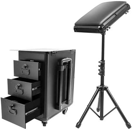 Professioneller Rollender Make-up Koffer mit Arbeitsstation & Zahlenschloss – Große Mobile Kosmetiktasche auf Rädern, 3 Schubladen, bis 20 kg, inkl. verstellbarem Ständer und Teleskopgriff (Metall)