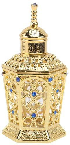 HOMSFOU Botella de Perfume de Vidrio Dorado de 10 Ml, Frasco Delicado para Aceites Esenciales y Líquidos, Dispensador Portátil para Aromaterapia y Decoración Vintage en Hogar y Viaje