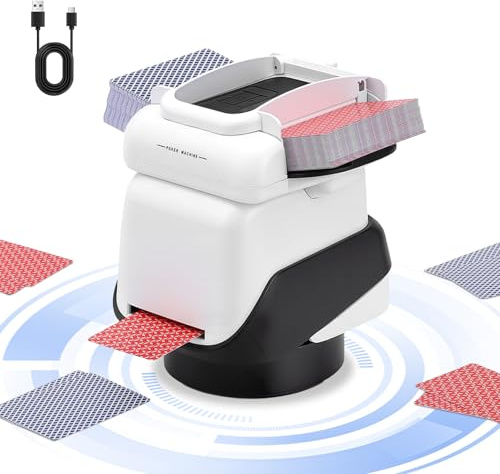 GJCrafts Automatischer Kartenmischer & Kartengeber 2-in-1 | 4 Kartendecks & bis zu 8 Spieler | Einstellbar für Texas Hold'em, Blackjack, Familienspiele | 5200mAh Akku | USB-C
