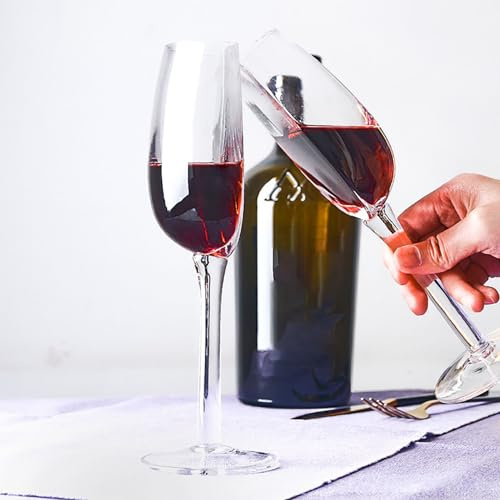 Paquete De 2 Medias Copas De Vino Tinto | Divertida Media Copa Para Vino | Copa Para Vinos Tintos Medias Pie Largo Transparente | Regalo Romántico Para Boda Cumpleaños Navidad Día De San Valentín