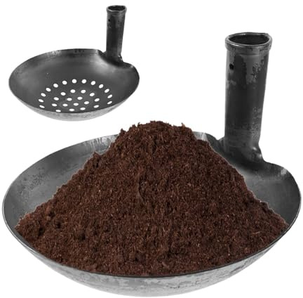 Pala de tamizado de barro – Cucharón con agujeros de lavabo de hierro de 9,06 pulgadas | Pala de metal – Agarre seguro, eliminación del drenaje, elimina los desechos de lodos de estiércol, ideal para