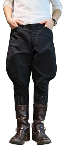 BPURB WWII Military Officer Cotton Jodhpurs Breeches Horse Riding Pants with Lace-up Calf Closure 1940s Dress Up Army Costume for Men Women