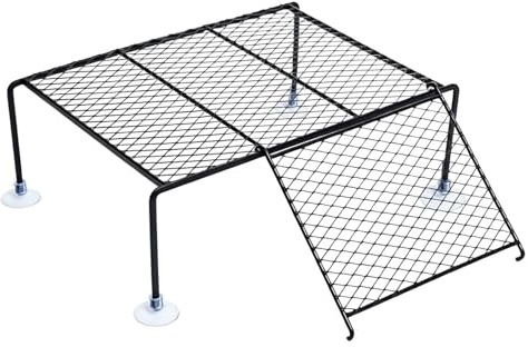 Schildkröten Sonneninsel Aluminium - Aquarium Sonnendock Mit Rampe | Saugnapf Schildkröteninsel Für Wasserschildkröten Frösche Krabben, Ruhefläche Landbereich, Schwarz, Größen S/M/L