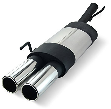 JOM Car Parts & Car Hifi GmbH 85623 Edelstahl-Endschalldämpfer mit 2X 76mm Endrohren gerade