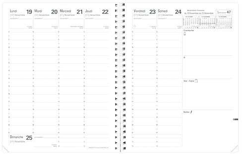 Quo Vadis - Kalendereinlagen – Spiralbindung – 2025 – Präsident S – Wochenkalender – Französisch – 13 Monate von Dezember bis Dezember – 21 x 27 cm – Papier Clairefontaine weiß – hergestellt in