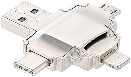 Callstel iPhone Speicher: microSD-Kartenleser kompatibel zu Lightning-, Micro-USB- & USB-Stecker Typ A & C (4in1 Card Reader, C Stick, Handy)