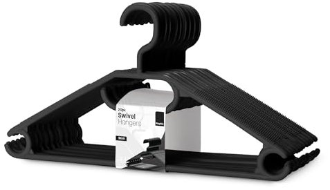 KEPLIN Plastik Kleiderbügel Schwarz - 20 Stück I platzsparend, strapazierfähig, drehbare Bügel für Mäntel, Kleider, Hemden, Jacken I rutschfeste Hosenbügel mit drehbarem Haken & Krawattenstange