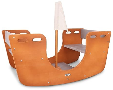 Outdoor-Garten-Sitzgarnitur | Kinder-Schiffschaukel | Holz-Wippe 8077 mit Segelmast & Segel