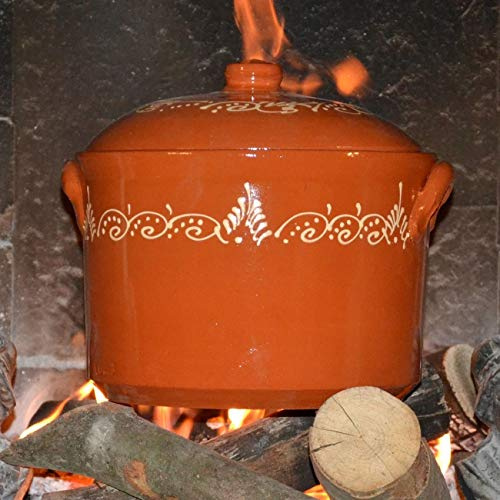 Marmite de cuisson de 9 L en terre cuite décorée - D 25.5 cm