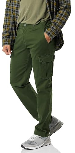 Amazon Essentials Men's Stretchiga cargobyxor med rak passform (finns i Big & Tall), Mörk olivgrön, 42W / 28L