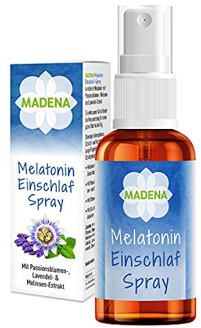 MADENA Melatonin Einschlafspray, ohne Konservierungsstoffe und Süßungsmittel, mit Extrakten aus Passionsblume, Melisse, Lavendel, vegan, Diffuser mit Sofort-Effekt