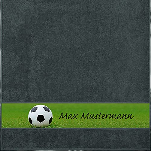 Manutextur Duschtuch mit Namen - personalisiert - Motiv Fußball 1 - viele Farben & Motive - Dusch-Handtuch - anthrazit - Größe 70x140 cm - persönliches Geschenk mit Wunsch-Motiv und Wunsch-Name