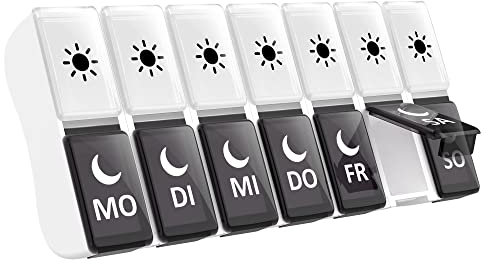 Tablettenbox 7 Tage 2 Fächer, Klein Pillendose Morgens Abends 14 Fächer Abnehmbar Pillenbox Medikamentendosierer (Schwarz+Weiß)
