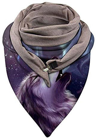 Kanpola Damen Schal Warm Winterschal 3D Wolf Drucken Dreieckschal Herbst Winter Frauen Halstuch mit Knopf Mode Outdoor Schlauchschal Schultertuch