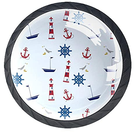 EZIOLY Schrankknäufe mit nautischem Anker, Leuchtturm-Muster, Griffe für Schublade, Schrank, Kommode, Schrank, Möbel, Tür, Küche, 4 Stück