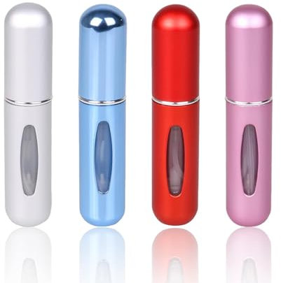 VEGCOO 4PCS Atomizador Perfume Recargable, Spray de Perfume Portátil, Mini Botella de Perfume con Ventana, Botella Vacío Pulverizador Viaje 5ml (D)