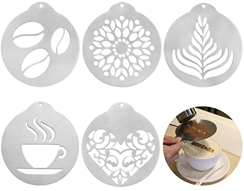 DOERDO 5PCS Stainless Steel Coffee Decorating Stencils, Coffee Decorating Stencils, Cake Decorating Tool for Mousse, Cup Cake, Birthday Cake, Coffee, Hot Chocolate