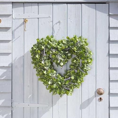 Garden Mile Artificial Flower Wreath Large Hanging Spring Summer Door Wreath Outdoor Garden Decoration Heart Shaped Wreath with Purple Flowers Hanging Indoor & Outdoor Wreath