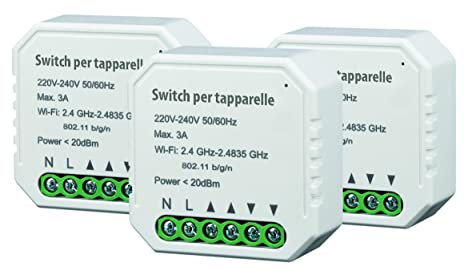 Proxe Kit di 3 relè domotici Wi-Fi per tapparelle, Bianco