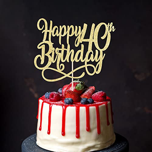 Qertesl Kuchendekoration zum 40. Geburtstag, Gold, glitzernd, Cheers to 40Years, Happy 40th Birthday, Kuchenaufsatz, 40. Jahrestag, Männer und Frauen, 40 Jahre alt, Happy Birthday, Party-Dekoration