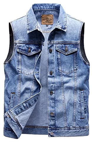 HNVAVQ Giacca Biker Gilet senza maniche in denim con tasche per uomo Jeans Gilet Gilet, A, Medium