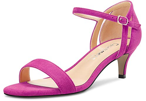 Castamere Mujer Medio Heel Abierta Punta Correa Tobillo Sandalias de Boda Baile 5 CM Heels Fucsia 39 EU