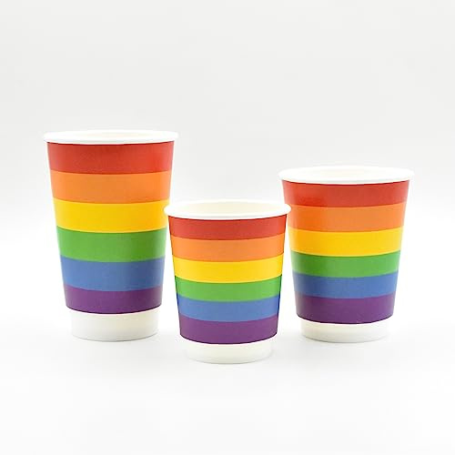Rainbow Pride 8oz, 12oz & 16oz Paper Cups Insulated Disposable Takeaway Paper Cups for Hot Drinks Tea Coffee (1000, 12oz)