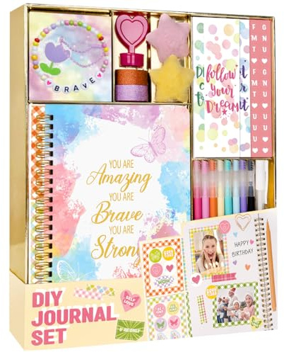 Nollh DIY Journal Kit für Mädchen - Tagebuch-Set für Teenager-Mädchen, Schreibwaren-Scrapbook & Tagebuchbedarf-Set, Mädchen-Geschenke, Bastelsachen, Geburtstagsgeschenke für 8 9 10 11 12 13 14 Jahre