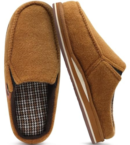 ONCAI Zapatillas de Casa Hombre Rayas Confort Mezcla de algodón Fieltro Pantuflas con Felpa Espuma de Memoria Soporte del Arco Antideslizante Suela Caqui Talla 44