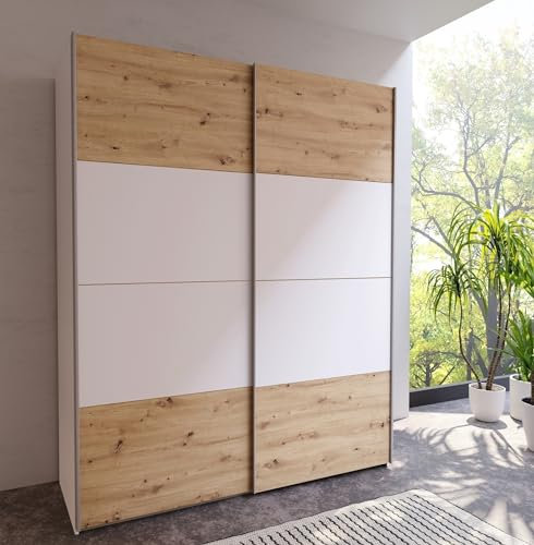 möbelando Schiebetürenschrank >Schach&MATT 2< in Weiss/Artisan Eiche - 170,3x210,5x61,2cm B/H/T