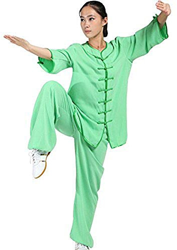Kampsportskläder Dam Kampsport Tai Chi Uniform Kung Fu-kläder Halvärmad Wushu-dräkt,Grön,XL