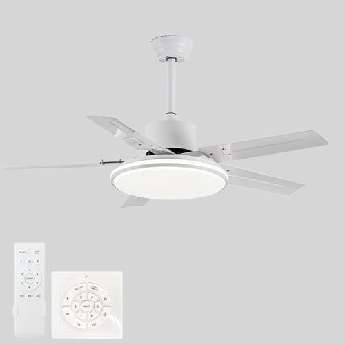 Grande Ventilador De Techo con Luz Moderno Lampara Ventilador Techo con Mando A Distancia 3 Colores Reversible Silencioso Lampara Ventilador 6 Velocidades Salón Control Dual-White||132CM
