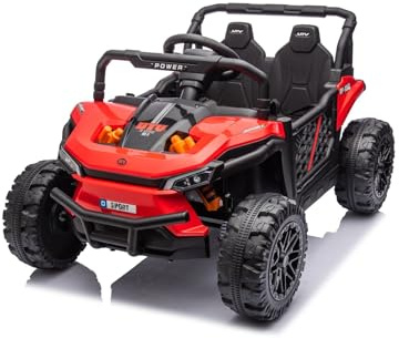 RIRICAR Elbil 12 V UTV liten, röd, elbil för barn 3-5 år med 2,4 GHz fjärrkontroll, MP3/USB/SD-spelare, LED-lampor, 2 x motor 12 V 35 W, batteri 1 x 12 V7Ah